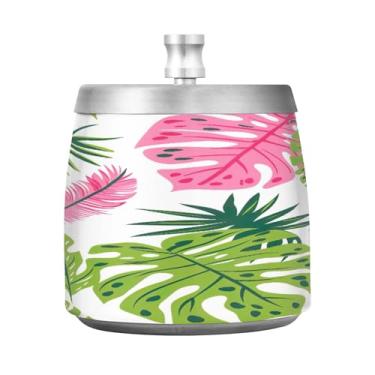 Imagem de STAYTOP Cinzeiro de folhas de palmeira tropical com tampa, aço inoxidável à prova de vento, cinzeiro sem fumaça, grande cinzeiro de cigarro ao ar livre para decoração de escritório em casa