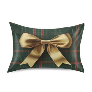 Imagem de xigua Fronha de cetim com laço de fita dourada para cabelo e pele, lavável à máquina, almofada de cetim, capa de cama queen com fecho de envelope, 50,8 cm x 76,2 cm