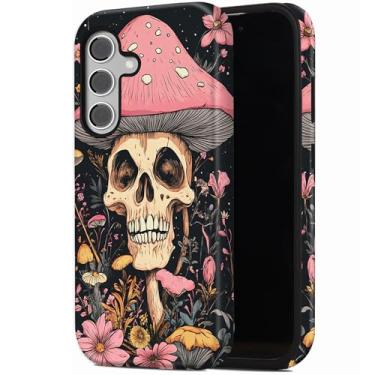 Imagem de RUUHLJLET Capa para celular Samsung Galaxy S25 FE 6,7 polegadas 2025, camada dupla 2 em 7 à prova de choque, capa resistente à queda para homens e mulheres, flor de cogumelo crânio