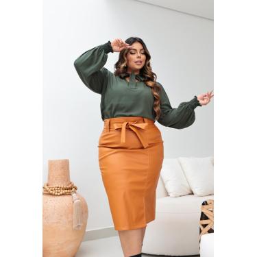 Imagem de Saia MIDI Couro Sintético Moda Evangélica Plus -Vilma Valentti