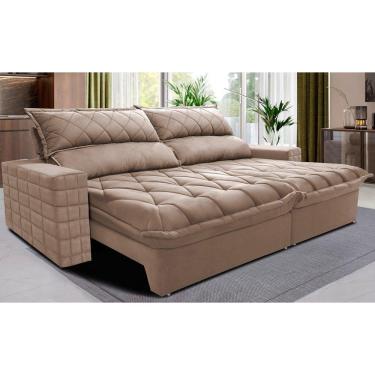 Imagem de Sofá Retrátil E Reclinável 3,15m Molas Ensacadas Cama Inbox Elegance Com Thermogel Velusoft Bege