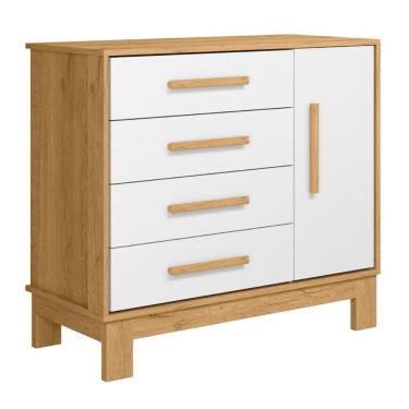 Imagem de Cômoda Sapateira 1 Porta 4 Gavetas Encanto Slim Freijo Toq/branco Acetinado