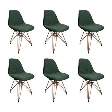 Imagem de Kit 6 Cadeiras Jantar Estofadas Verde Eiffel Eames Base Cobre - Cor: Verde