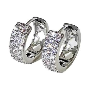 Imagem de Brincos De Argola Unissex Com Zircônia Branca Brilhante, Simples Para 