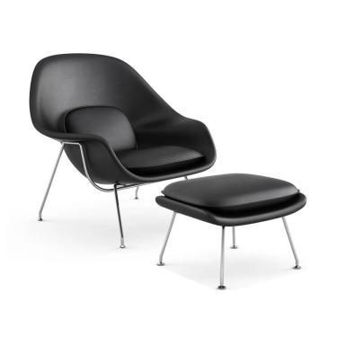 Imagem de Poltrona Womb Chair Com Puff Cromada Sintético Preto