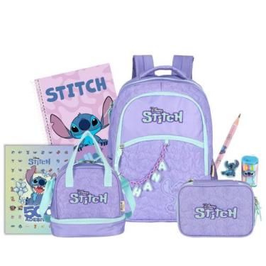 Imagem de Kit Mochila Stitch Costas Lancheira E Estojo Box Escola Roxo - Stitch 