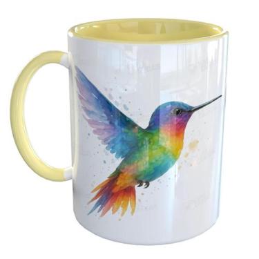 Imagem de Caneca Porcelana Beija Flor Pássaro - Pense Canecas, Amarelo