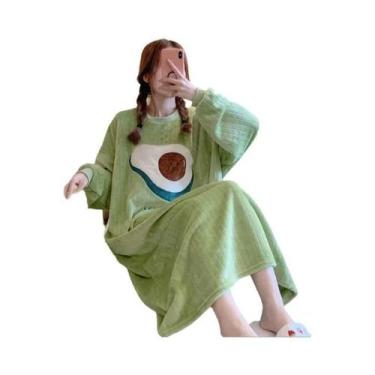 Imagem de Camisola Feminina De Inverno Quente Em Fleece Coral Com Manga Longa, C