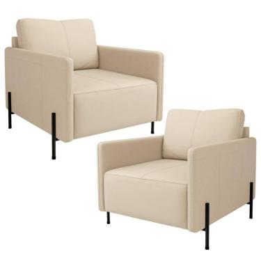 Imagem de Kit 2 Poltronas Decorativa Para Sala Living Pés Industrial Domani L06 Couro Nude - Lyam Decor