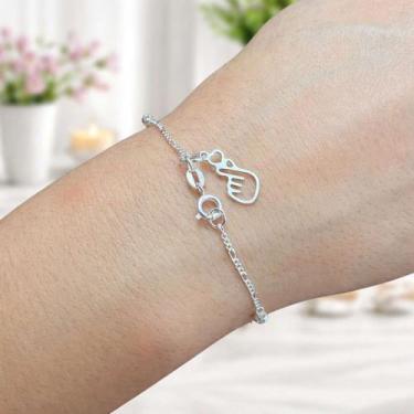 Imagem de Pulseira Feminina Bolinha com Pingente Coração Dorama Prata 925 Legíti