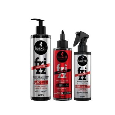 Imagem de Kit Haskell Frizz Cancelado Shampoo 300ml + Máscara Líquida 200ml + Fl