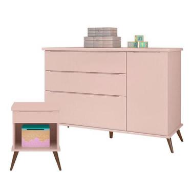 Imagem de Cômoda Infantil com Porta e Mesa de Apoio Alice Rosa Acetinado - Phoen