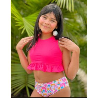 Imagem de Biquíni Infantil Moda Praia Tendência Neon Estampado Proteção UV 50 - 