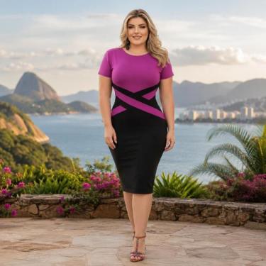 Imagem de Vestido Plus Size Detalhe em X Moda Feminina Evangélica - Miss Flower,