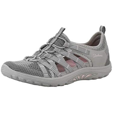 Imagem de Skechers Women's Reggae Fest-Neap-Webbing Trimmed Knit Fisherman Oxford Flat Grey/Pink 11 M US