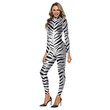 Imagem de Yajun Macacão feminino de zebra 3D plus size de manga comprida com estampa de leopardo, macaquinho de carnaval para adultos, A, M (155