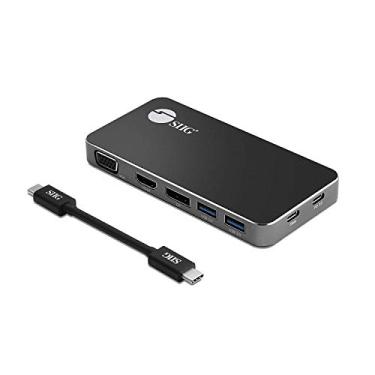 Imagem de Estação de ancoragem para laptop SIIG USB-C MST multimonitor [4 unidades, Dual 1080p, ou Triple 720p] (Hub compatível com Thunderbolt 3) com 100 W de alimentação/carregamento, HDMI, DisplayPort, VGA, 2 USB 3.0 + 1 porta de dados USB-C, não para Mac O