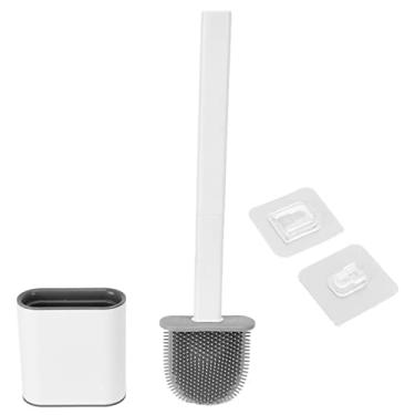 Imagem de Escova e suporte para vaso sanit¨¢rio,escova flex¨ªvel montada na parede para vaso sanit¨¢rio, al?a quadrada destac¨¢vel, escovas de limpeza de fenda do banheiro com caixa de drenagem(White), Escova