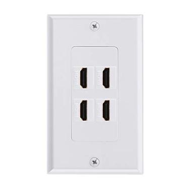 Imagem de TENINYU Placa de parede HDMI com 4 portas, conector de inserção de plugue de soquete HDMI, suporte de painel de tomada 4K 60Hz HDR 1080P Ethernet 3D, acoplador de extensão de cabo de alta velocidade