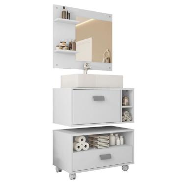 Imagem de Conjunto Gabinete Banheiro Armário Towel Branco Caemmun