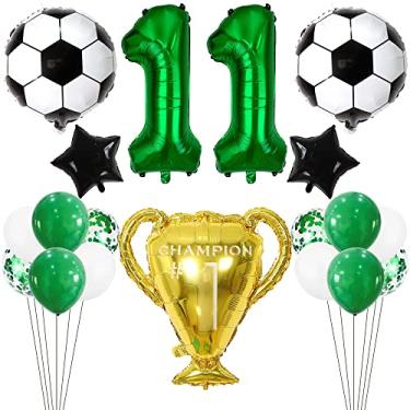 Imagem de Kawailay Balões de futebol de 11º aniversário balões de festa de futebol balão troféu campeonato verde escuro número 11 balão de alumínio para festa de futebol de aniversário