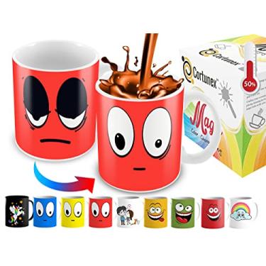 Imagem de Caneca sensível ao calor | Caneca de café que muda de cor | Copo de café engraçado | Lindo desenho animado fofo | Ótima caneca para o dia dos pais ou dia das mães, aniversário de Natal, Red Face White Mug, 11oz - Ceramic, 1