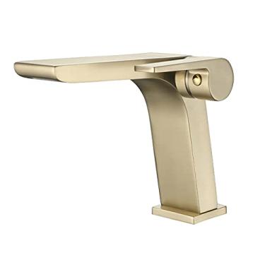 Imagem de Torneira da bacia do banheiro com cascata montada no convés para lavatório de água quente e fria torneiras misturadoras de guindaste escovado, tamanho único