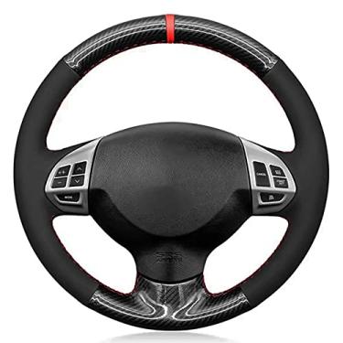 Imagem de MIVLA Cobertura de volante de carro camurça preta de fibra de carbono, apto para Mitsubishi Lancer X 10 2007-2015 Outlander 2006-2013 ASX 2010-2013