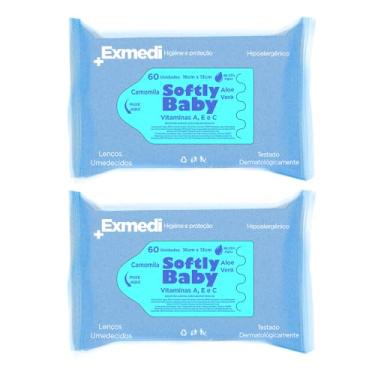Imagem de Lenço Umedecido Baby Softly - Pacote com 60 Unidades Cada - Suave, Hipoaergênico e Ideal para Cuidados com a Pele Sensível (2 Pacotes)