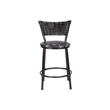 Imagem de Banqueta Baixa Moderna Multiuso Sua Casa Top Cozinha Americana Aço Balcão Area Gourmet Banco Encosto Juncado Estrutura Branca (Junco Preto, Floral Preto)