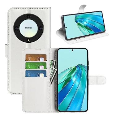 Imagem de Capa de telefone para Huawei Honor X9A, couro PU com suporte para cartão de crédito, carteira fina flip com suporte, capa protetora para Huawei Honor Magic 5 lite (branca)