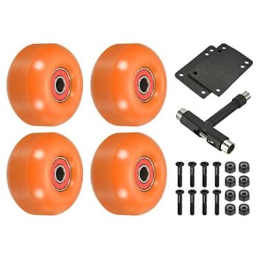 Imagem de PATIKIL Conjunto de rodas e rolamentos de skate de 52 mm, pacote com 4 rodas de rua para skates Cruiser roda de substituição 95A, laranja vermelho