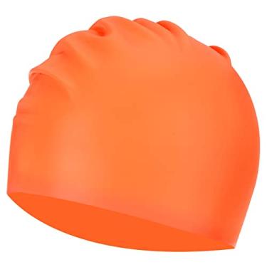 Imagem de PATIKIL Touca de natação de silicone, chapéu de natação impermeável, antiderrapante, para adultos e mulheres e homens, corrida, laranja