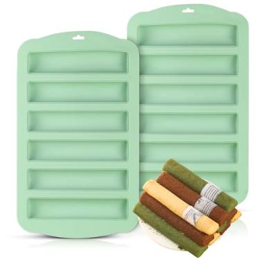 Imagem de 2 moldes de barra de granola, molde retangular de silicone de chocolate com 6 cavidades para assar barras energéticas de cereais, barra de chocolate, cheesecake, salsicha, pudim, trufas, ganache