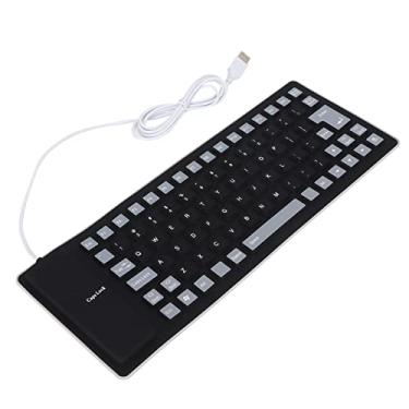 Imagem de Zixyqol Teclado de silicone dobrável, fino e macio para digitação silenciosa, 85 teclas para notebook, design totalmente selado, teclado dobrável à prova d'água (preto)