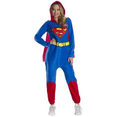 Imagem de Rubies DC Comics Superheroes: Superman Macacão com capuz com zíper para adultos, feminino médio