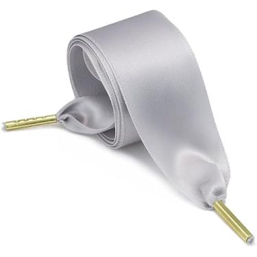 Imagem de ZOOEASS Cadarços femininos modernos com fita de cetim ideal para Converse Nike Addidas Puma, Cinza, 31.49"(80cm)
