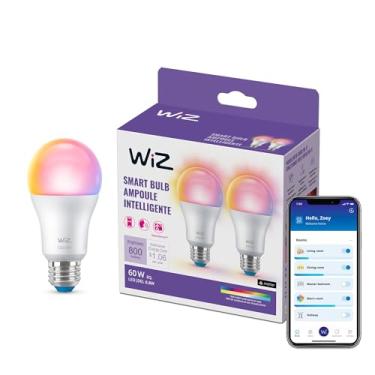 Imagem de Lâmpadas inteligentes de LED WiZ, automação do pôr do sol ao nascer do sol + detecção de movimento + controle com voz ou aplicativo, cor completa A19 60W 800LM E26 interna, compatível com matéria