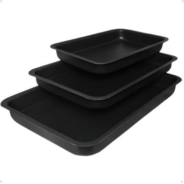 Imagem de Kit 3 Assadeiras Tabuleiro Retangular Baixa Antiaderente Alumínio N°1 ao N°3 - Jalice Alumínios