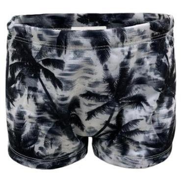 Imagem de Sunga Boxer Infantil Coqueiros Natação Preto Branco Proteção Uv 50 Juvenil Praia Piscina-Masculino
