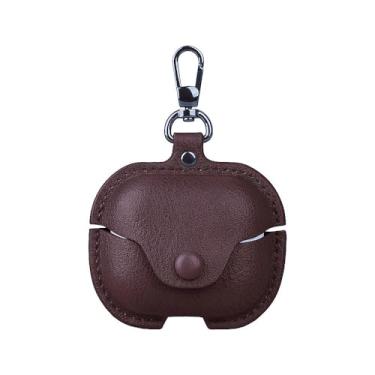 Imagem de Capa de couro compatível com Samsung Galaxy Buds 3 Pro e Galaxy Buds 3 com chaveiro, capa protetora de couro retrô elegante para fone de ouvido com carregamento sem fio para Galaxy Buds 3 (café)