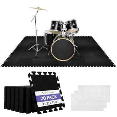 Imagem de Starfavor Tapetes interligados com absorção de som 20 peças, 30 cm x 30 cm tapete à prova de som antiderrapante antivibração almofadas acústicas tapete de piano tapete de bateria