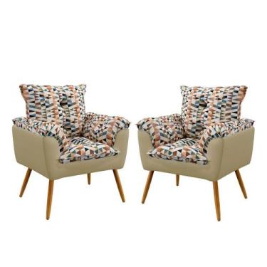Imagem de Kit 2 Poltronas Almofadadas Beta Sued Estampado Laranja com Bege Arade