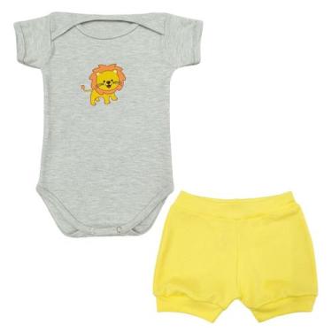 Imagem de Conjunto Body Manga Curta Leão Bebê + Shorts - Generic, PP, Gelo com a