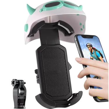 Imagem de EHERDM Suporte de telefone giratório com mini capacete para-sol bicicleta suporte de telefone motocicleta braçadeira de telefone scooter clipe de telefone celular ajustável para decoração de guidão