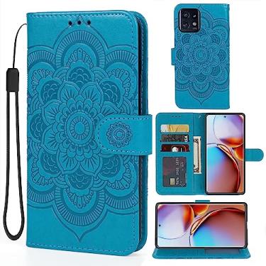 Imagem de Bohefo Capa para Motorola Edge Plus 2023 / XT2301-5 / Moto X40 / Edge 40 Pro - Capa carteira de couro mandala azul com suporte para cartão, fecho magnético e suporte para Motorola Edge Plus 2023 azul
