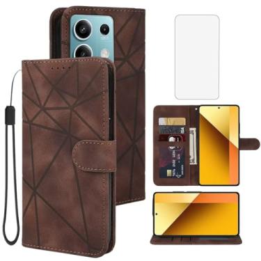 Imagem de Tothedu Capa para Redmi Note 13 5G, capa carteira 2312DRAABG com protetor de tela de vidro temperado, suporte de couro para cartão de crédito, alça de pulso para Xiaomi Redmi Note 13 5G marrom
