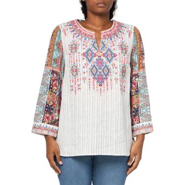 Imagem de John-Mark Listra feminina bordada com estampa abstrata e mangas três quartos, Multi, G