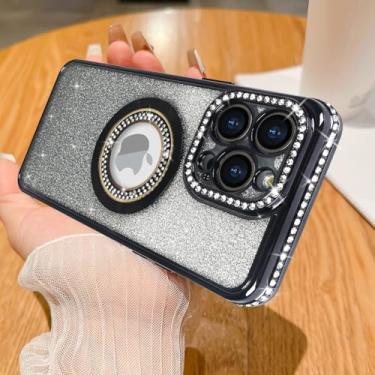 Imagem de Losin Capa magnética com glitter para iPhone 16 Pro Max, compatível com MagSafe, luxuosa, com strass brilhante e visualização de logotipo, revestimento transparente, diamante brilhante e proteção da