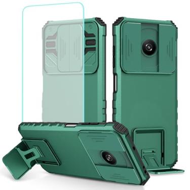 Imagem de Tothedu Capa para Xiaomi Redmi A3, capa 23129RN51X com protetor de tela de vidro temperado e capa de câmera deslizante, capa protetora fina com suporte resistente para Xiaomi Redmi A3 verde escuro